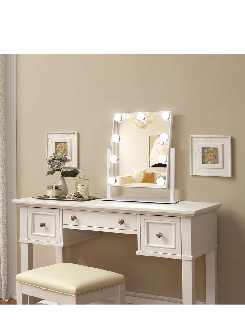 LED Makeup Mirror with 9 Bulbs – 3-Color Dimmable Touch-Control Vanity Mirror, Adjustable Lighting for Desk or Bedroom, Ideal for Makeup, Grooming, Skincare Routine, Beauty, and Personal Care