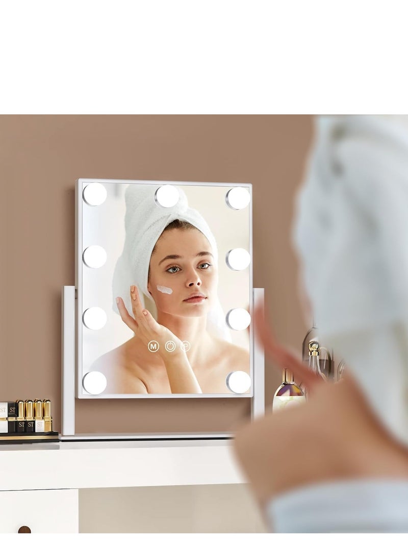 LED Makeup Mirror with 9 Bulbs – 3-Color Dimmable Touch-Control Vanity Mirror, Adjustable Lighting for Desk or Bedroom, Ideal for Makeup, Grooming, Skincare Routine, Beauty, and Personal Care