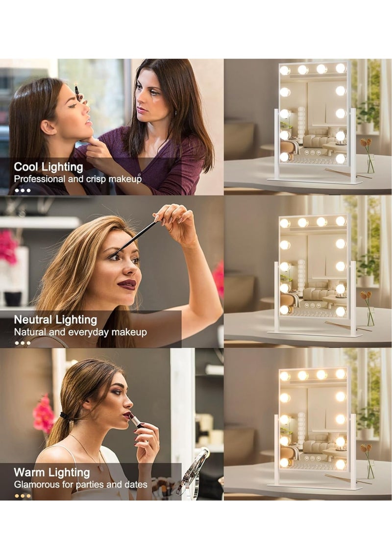 LED Vanity Mirror with 12 Bulbs – Hollywood Light-Up Mirror with Touch Control and 3-Color Dimming for Perfect Makeup