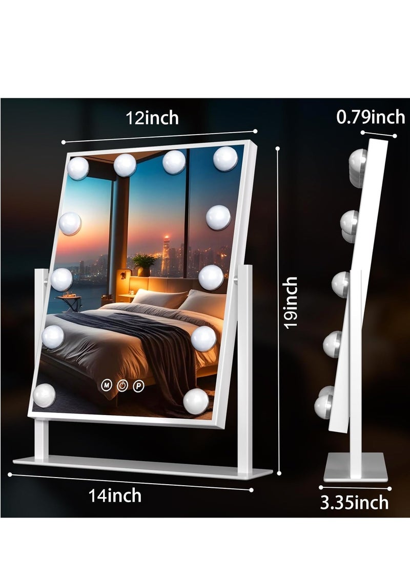 LED Vanity Mirror with 12 Bulbs – Hollywood Light-Up Mirror with Touch Control and 3-Color Dimming for Perfect Makeup