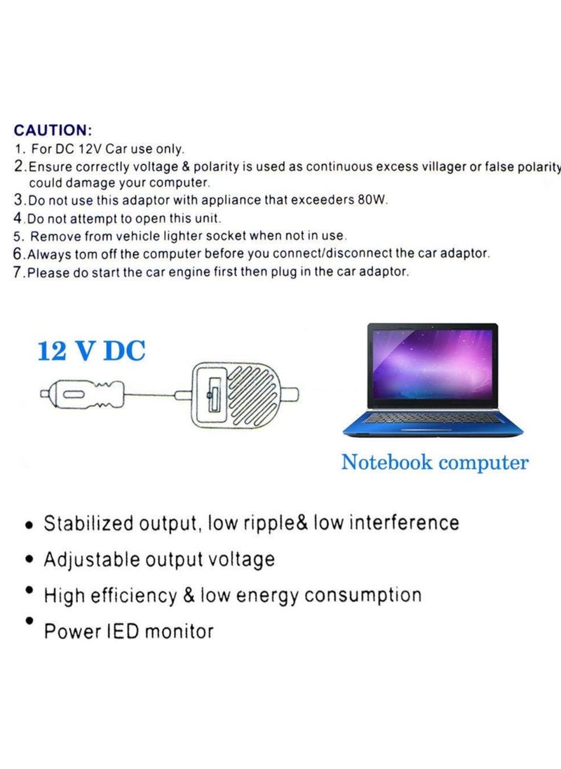 Adjustable Output Voltage Car Laptop Charger, 15-24V High Efficiency 80W Charger, for Laptop Notebook Home