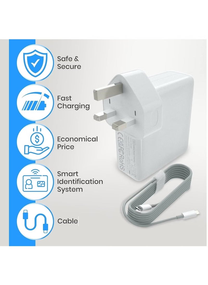 96W Type C MacBook Pro-Air Fast Replacement Charger – Power Adapter for 13, 14, 15, 16 Inch 2016-2020 Models, Tablets & Smartphones, Thunderbolt Charger with USB C Cable, Compatible with iPhone 15