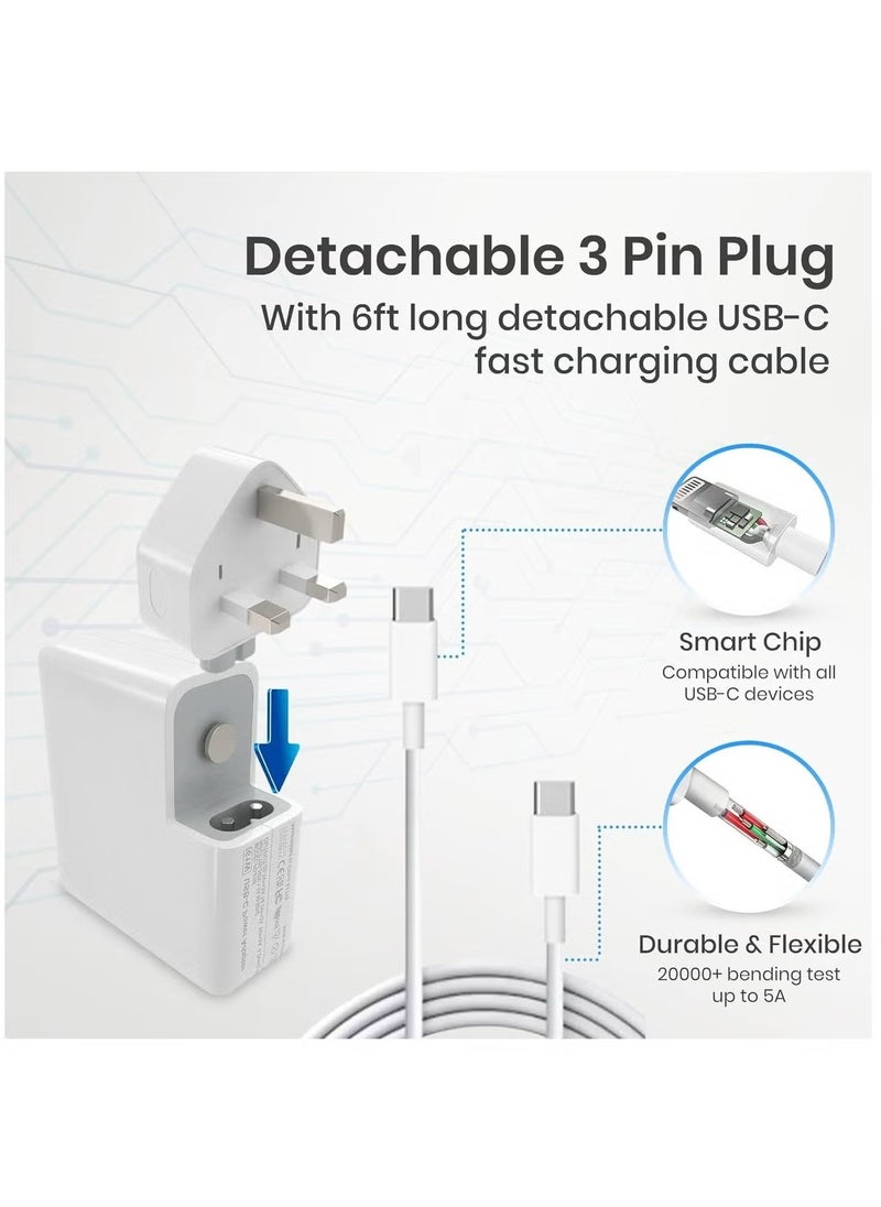 96W Type C MacBook Pro-Air Fast Replacement Charger – Power Adapter for 13, 14, 15, 16 Inch 2016-2020 Models, Tablets & Smartphones, Thunderbolt Charger with USB C Cable, Compatible with iPhone 15