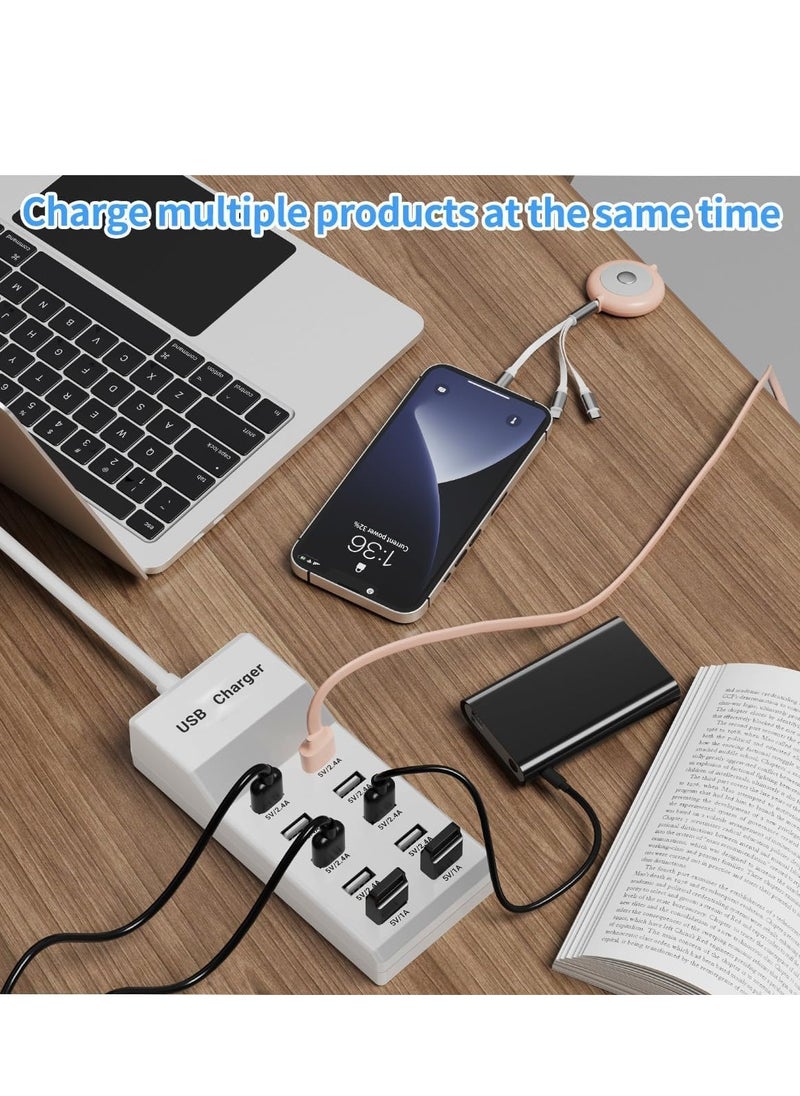 USB Charging Station - 10 Ports USB Charger Dock with 70.8 Inch Extension Cord, Multi-Device Charging for Phones, Cameras, Bluetooth Headsets (2PC) – High-Speed Charging Hub for Home & Office