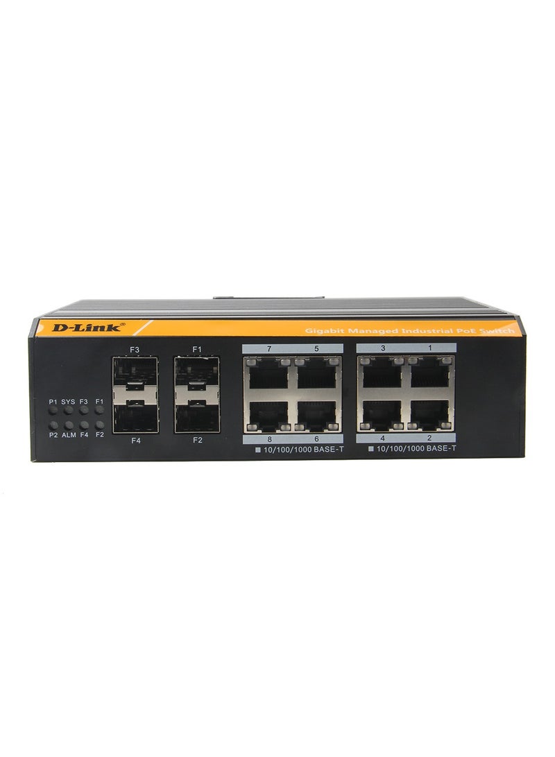 DGS-F3008P-2S / 8 Port Gigabit (8 Poe - 120 Watt) + 2 SFP Layer 2 Gigabit Outdoor Managed Industrial Switch Black