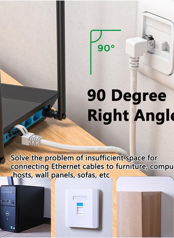 90 Degree Cat6 Ethernet Cable White 3FT Right Angle CAT 6 Ethernet Patch Cable RJ45 LAN Cable Gigabit Network Cord Downward Angle Bandwidth up to 250MHz 1Gbps