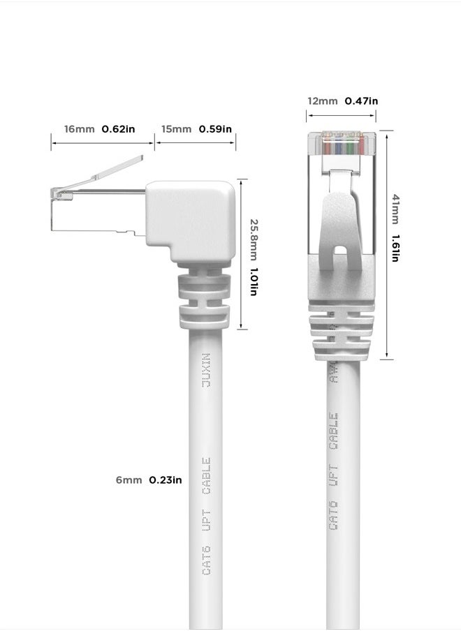 90 Degree Cat6 Ethernet Cable White 3FT Right Angle CAT 6 Ethernet Patch Cable RJ45 LAN Cable Gigabit Network Cord Downward Angle Bandwidth up to 250MHz 1Gbps