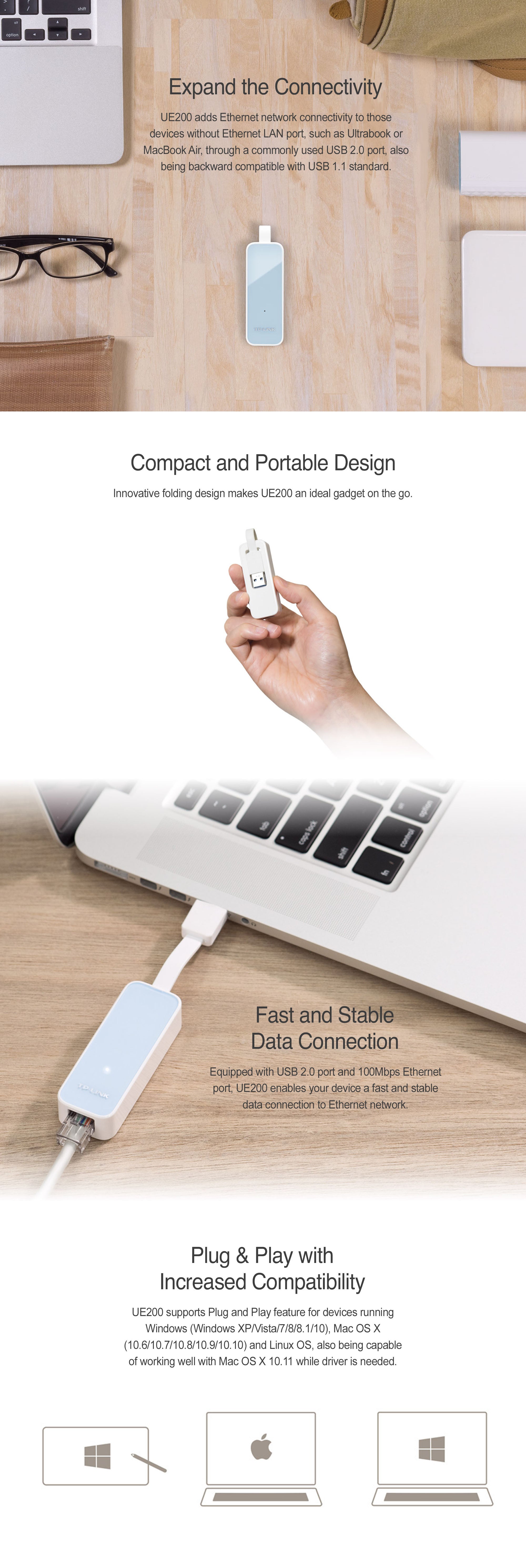 USB 2.0 to 100Mbps Ethernet Network Adapter White