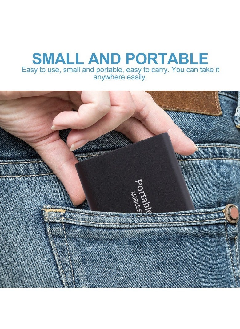 2TB Portable External Hard Drive, Mini SSD Hard Drives,Solid State External Drives,Computer Backup Drive,USB 3.1 to Type-C Support Data Storage Transfer for Windows XP PC Laptop and Mac(Black)