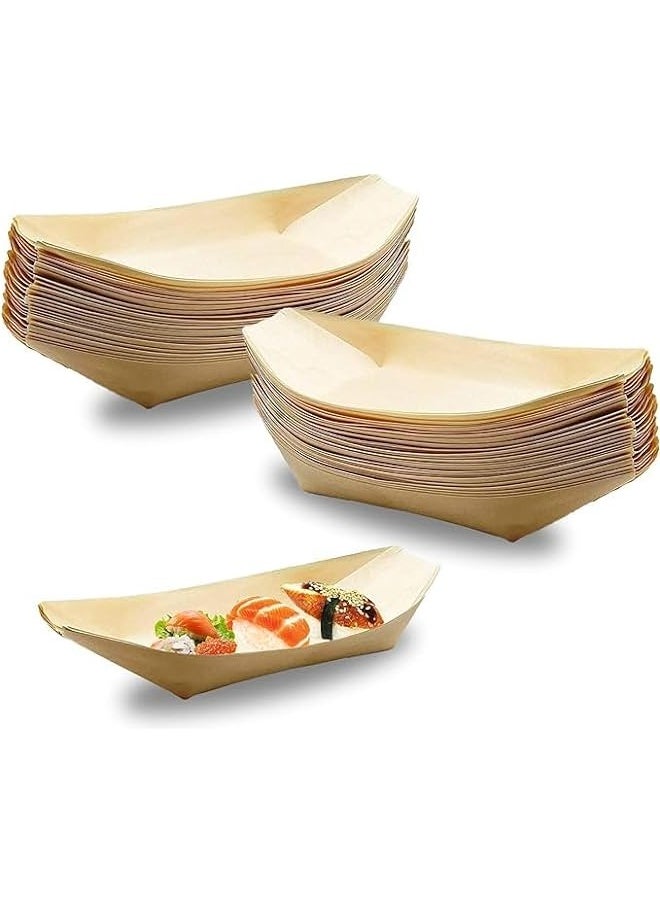 Wooden Sushi Boat Serving Tray - 100 Pack, 5.5 x 3.2 inches Disposable Wood Plates for Parties, Restaurants, and Catering