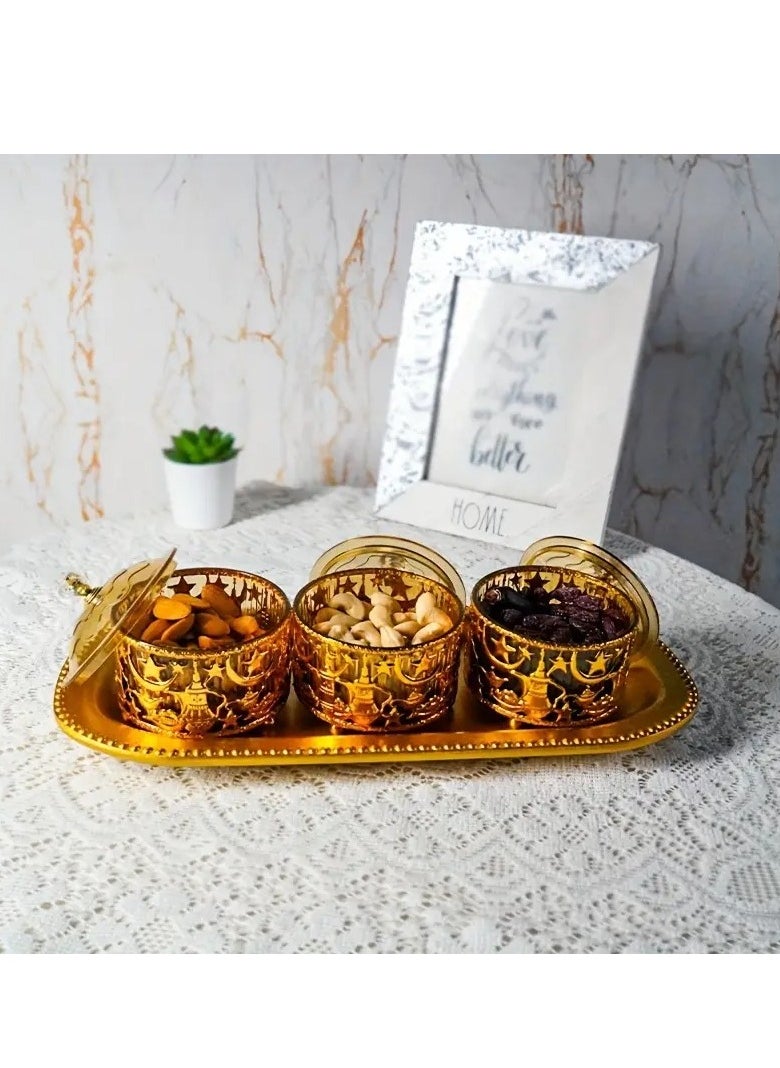 1 Set of 3pcs Metal Decorative Tray Eid Decorative Tableware, Suitable for Ramadan Tray Decoration Islamic Table Decoration for Candy, Snacks and Fruit Display Tray