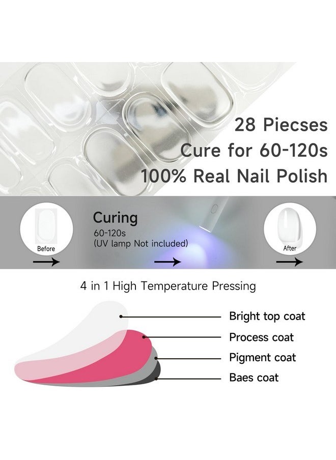 Semi Cured Gel Nail Strips, Transparent | 28 Pcs Gel Nail Strips Work With Any Uv Lamp, Salon Quality Uv Gel Nail Stickers, Easy To Apply For Home Nails Diy