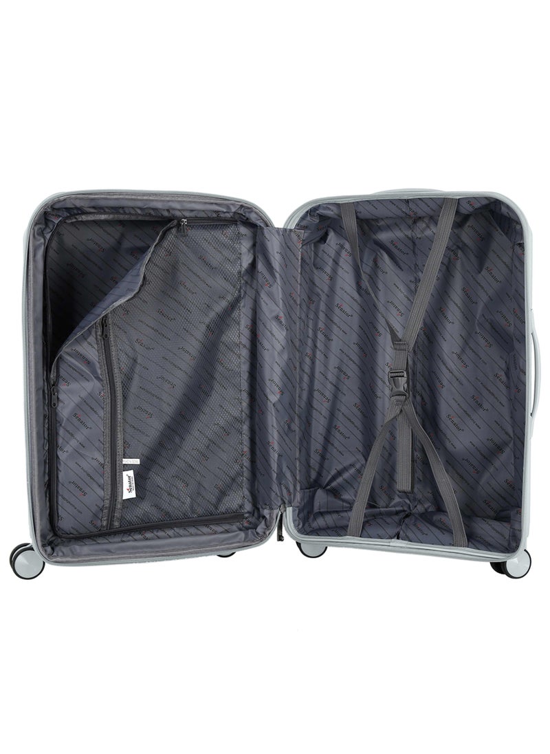 Unisex Expandable Hard Case Luggage Lightweight PP Fashion Trolley Luggage with 4 Double Spinner Wheel and Safe Zippers KH1006-Silver