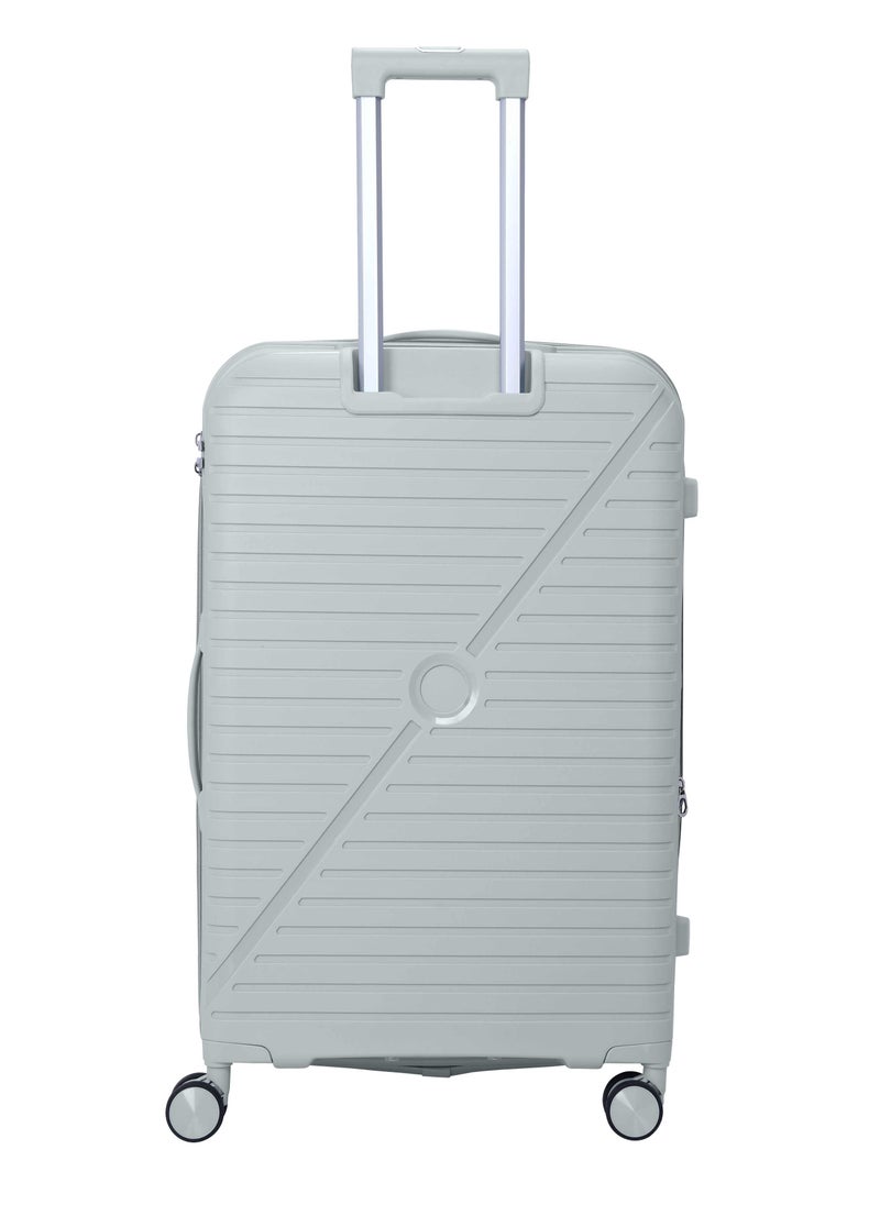 Unisex Expandable Hard Case Luggage Lightweight PP Fashion Trolley Luggage with 4 Double Spinner Wheel and Safe Zippers KH1006-Silver