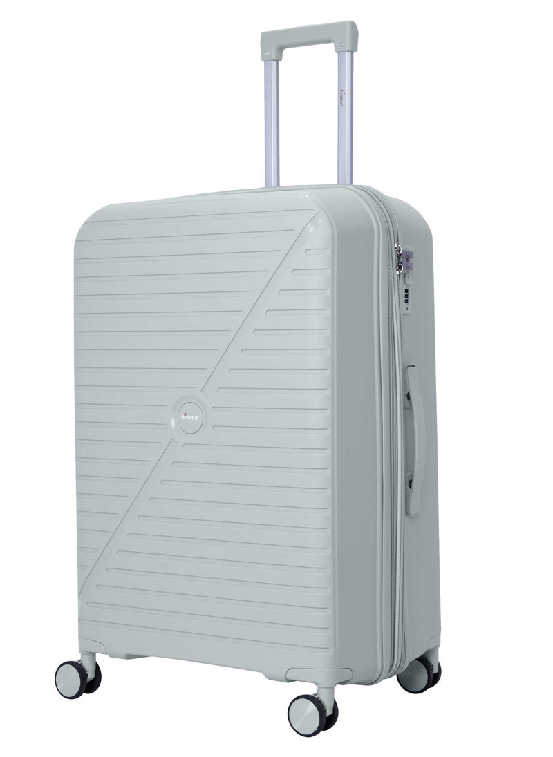 Unisex Expandable Hard Case Luggage Lightweight PP Fashion Trolley Luggage with 4 Double Spinner Wheel and Safe Zippers KH1006-Silver