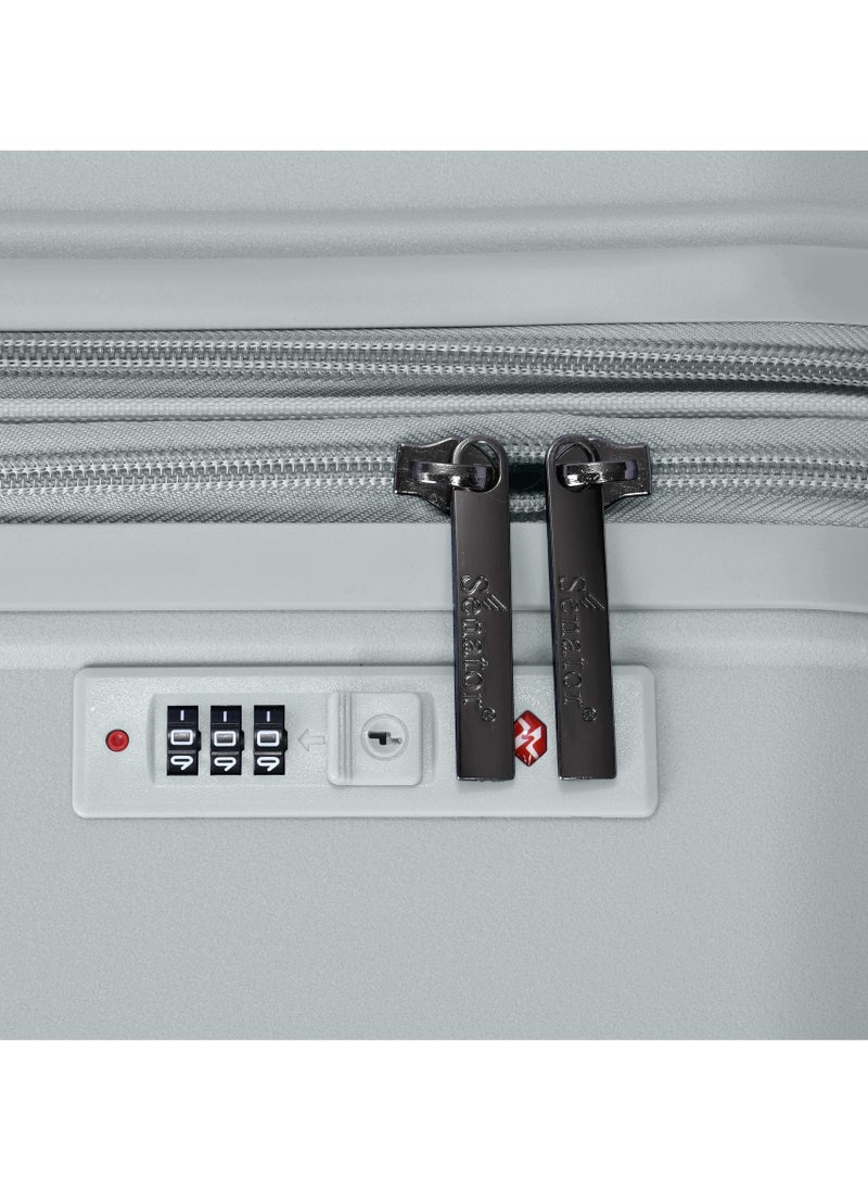 Unisex Expandable Hard Case Luggage Lightweight PP Fashion Trolley Luggage with 4 Double Spinner Wheel and Safe Zippers KH1006-Silver