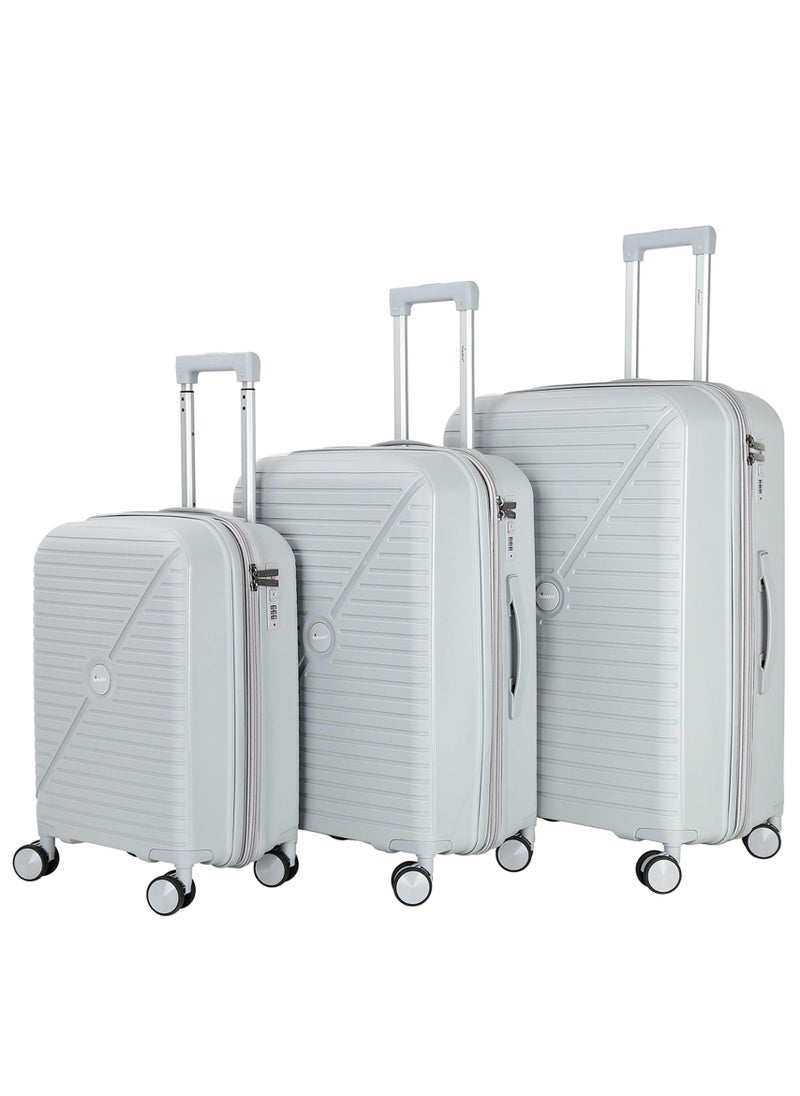 Senator Unisex Expandable PP Fashion Trolley Luggage Set Lightweight Hard Shell Spinner luggage with 360° Degree 4 Twin Wheel and Double Zippers KH1006-SILVER