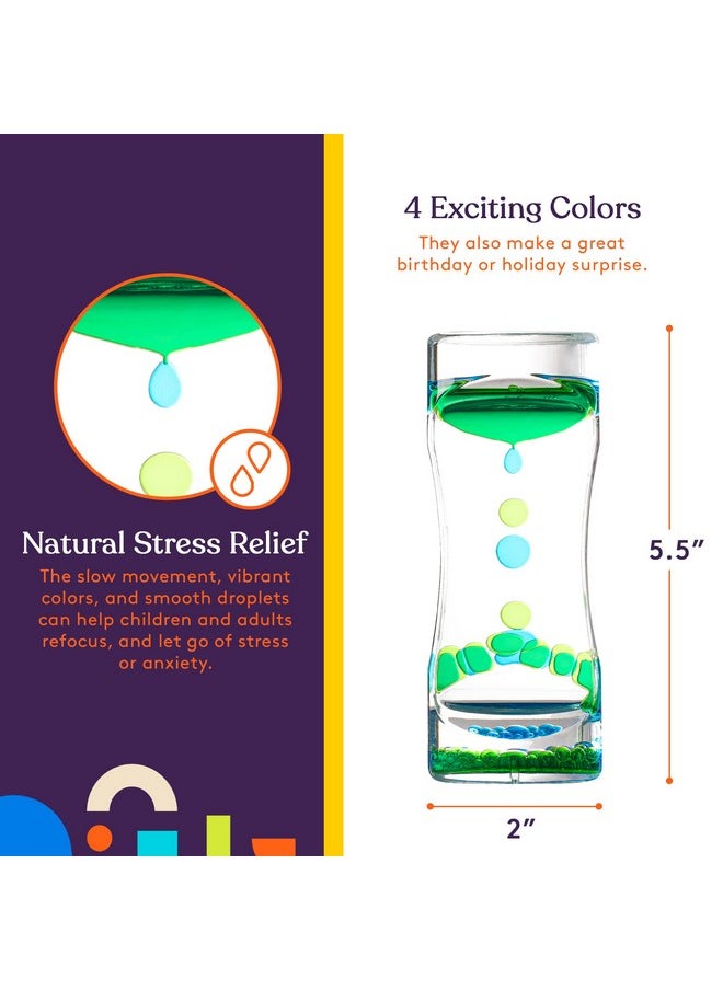 Liquid Motion Bubbler Toy (4-Pack) Colorful Hourglass Timer With Droplet Movement, Bedroom, Kitchen, Bathroom Sensory Play, Cool Home Or Desk Decor