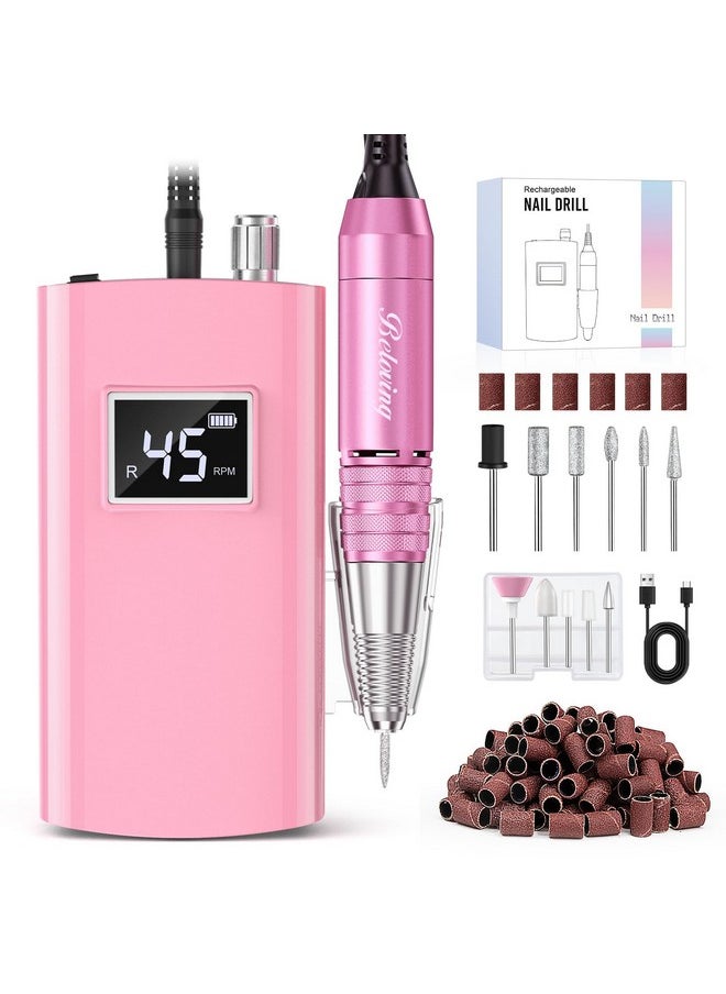 Portable Nail Drill Professional, 45000Rpm Rechargeable Nail Drill Electric File Machine For Acrylic Gel Polish Remover, Cordless Nail Kit For Manicure Pedicure With 11 Bits For Salon Home