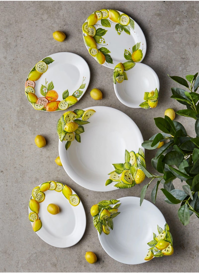 White Ceramic Serving Plate 22x14 cm, Limoni Collection