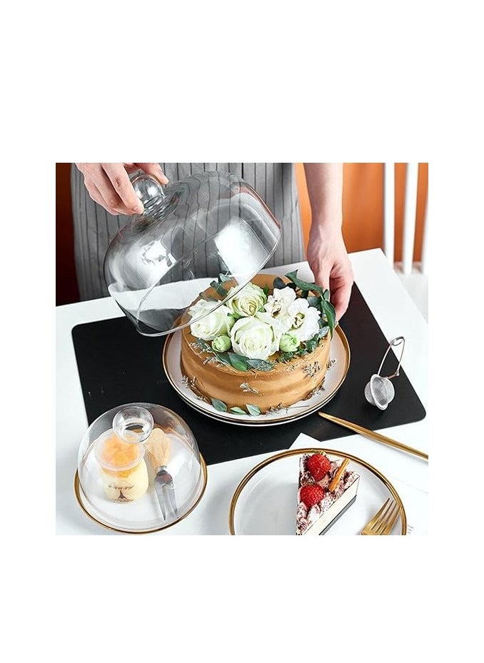 Ceramic Tray with Dome Glass Dessert Cover – Rustic Cake Stand, Serving Tray for Desserts, Fruits, Snacks, and Candy, Ceramic Cheese Cloche Dome