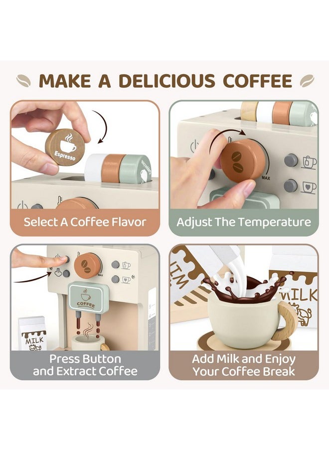 Toy Coffee Maker For Kids Wooden Kitchen Accessories Pretend Play Toddler Coffee Playset For Girls Boys Ages 3 4 5 Years Birthday Gifts