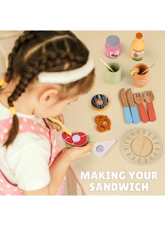 Wooden Play Food Set - 22 Pcs Play Food Sets For Kids Kitchen With Carry Basket,Pretend Food For Toddlers,Cutting Food Toys For Toddlers For 3+ Year Old Boys And Girls Gifts