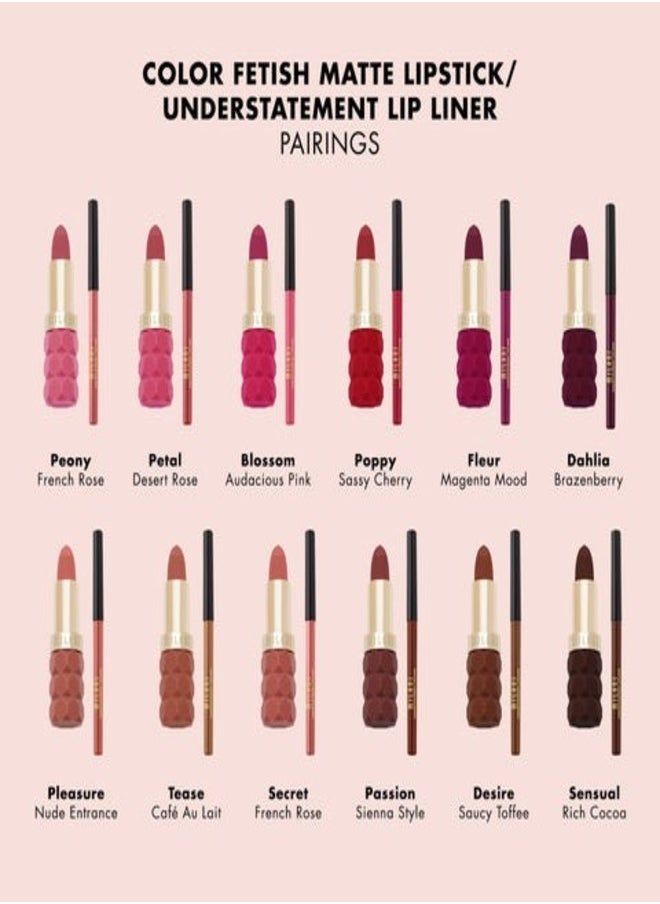 Milani Color Fetish Matte Lipstick - Shade Desire (4g) | Long-Lasting, Highly Pigmented, Bold Color | Lightweight, Velvet Matte Finish | Comfortable, Full-Coverage Lipstick