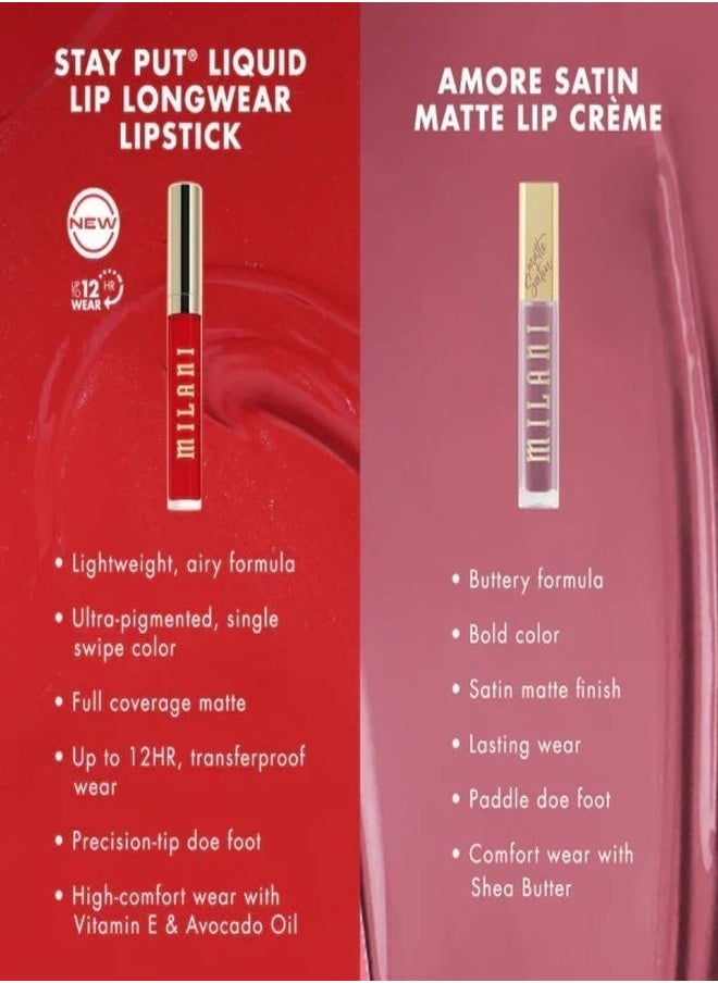 Milani Stay Put Liquid Longwear Lipstick 170 - Unhinged: Bold, Smudge-Proof Matte Lip Color with Intense Pigmentation and 16-Hour Wear