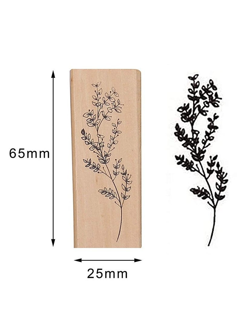 8 Pieces Wood Mounted Rubber Stamps, Plant Flower Vintage Lotus Series Decorative Wood Rubber Seal Stamp for DIY Craft, Letters Diary and Craft Scrapbooking, Gift Wrapping and Cards