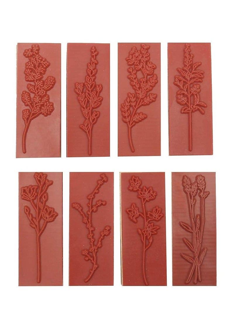 8 Pieces Wood Mounted Rubber Stamps, Plant Flower Vintage Lotus Series Decorative Wood Rubber Seal Stamp for DIY Craft, Letters Diary and Craft Scrapbooking, Gift Wrapping and Cards