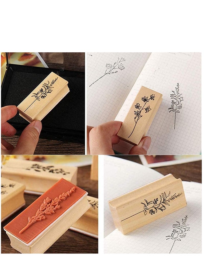 8 Pieces Wood Mounted Rubber Stamps, Plant Flower Vintage Lotus Series Decorative Wood Rubber Seal Stamp for DIY Craft, Letters Diary and Craft Scrapbooking, Gift Wrapping and Cards