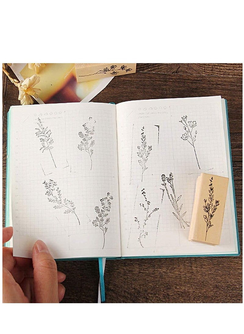 8 Pieces Wood Mounted Rubber Stamps, Plant Flower Vintage Lotus Series Decorative Wood Rubber Seal Stamp for DIY Craft, Letters Diary and Craft Scrapbooking, Gift Wrapping and Cards