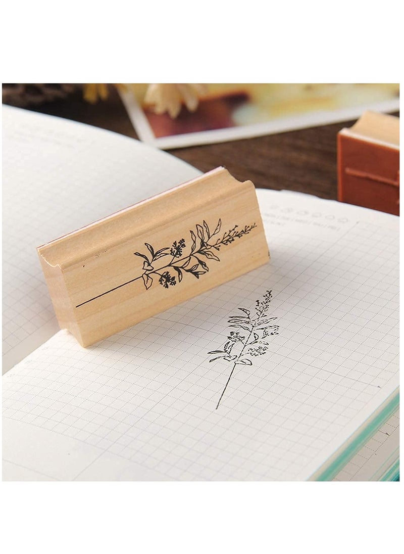 8 Pieces Wood Mounted Rubber Stamps, Plant Flower Vintage Lotus Series Decorative Wood Rubber Seal Stamp for DIY Craft, Letters Diary and Craft Scrapbooking, Gift Wrapping and Cards