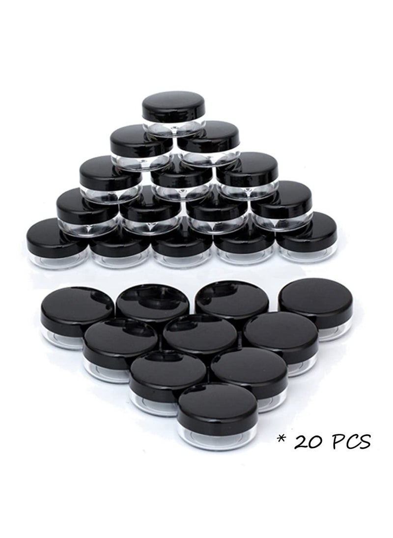 ZEJIA 10 Gram Sample Containers, 20 Count Cosmetic Containers with Lids, Refillable Empty Sample Jars, Small Plastic Containers with Lids (Black)