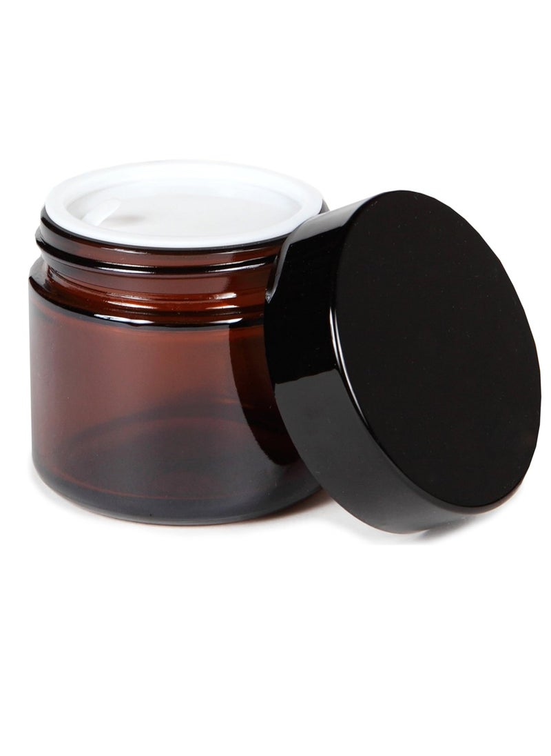 Vivaplex, 12, Amber, 2 oz, Round Glass Jars, with Inner Liners and black Lids