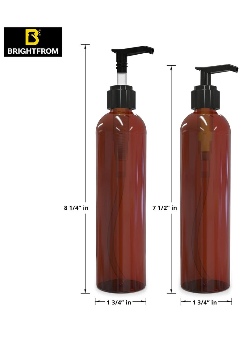 BRIGHTFROM Lotion Pump Bottles, Empty 8 OZ, BPA-Free Refillable Plastic Containers, Amber with Black Dispenser for - Soap, Shampoo, Lotions, Liquid Body Soap, Creams and Massage Oil (2 Pack)