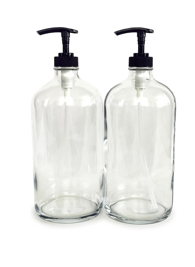 Vivaplex, 2, Large, 32 oz, Empty, Clear Glass Bottles with Black Lotion Pumps