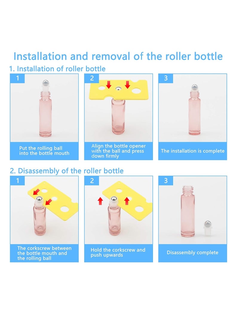 8 Pcs Roller Bottles Set, 10 ml (1/3 oz) Roller Bottles with Funnels & Opener, Glass Roll-on Bottles Vials for Perfumes Aromatherapy Essential Oils Liquid, Rose Gold