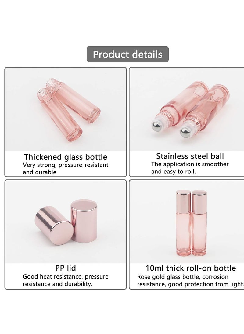 8 Pcs Roller Bottles Set, 10 ml (1/3 oz) Roller Bottles with Funnels & Opener, Glass Roll-on Bottles Vials for Perfumes Aromatherapy Essential Oils Liquid, Rose Gold