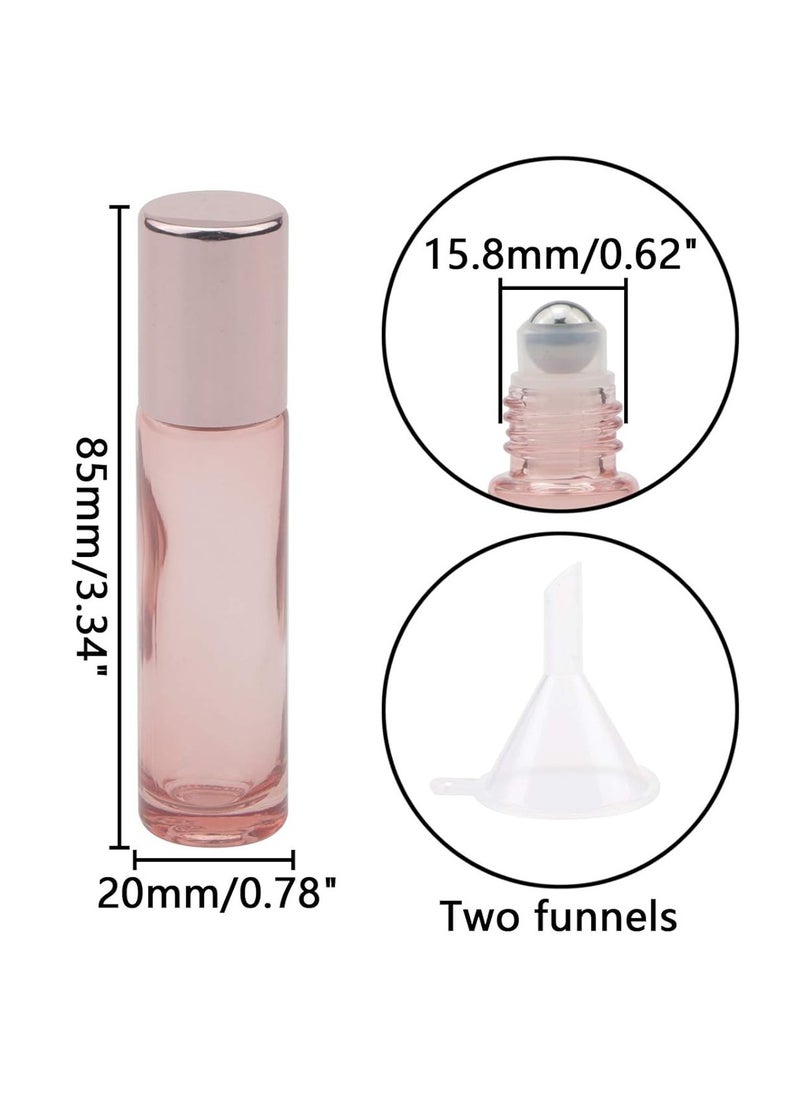 8 Pcs Roller Bottles Set, 10 ml (1/3 oz) Roller Bottles with Funnels & Opener, Glass Roll-on Bottles Vials for Perfumes Aromatherapy Essential Oils Liquid, Rose Gold