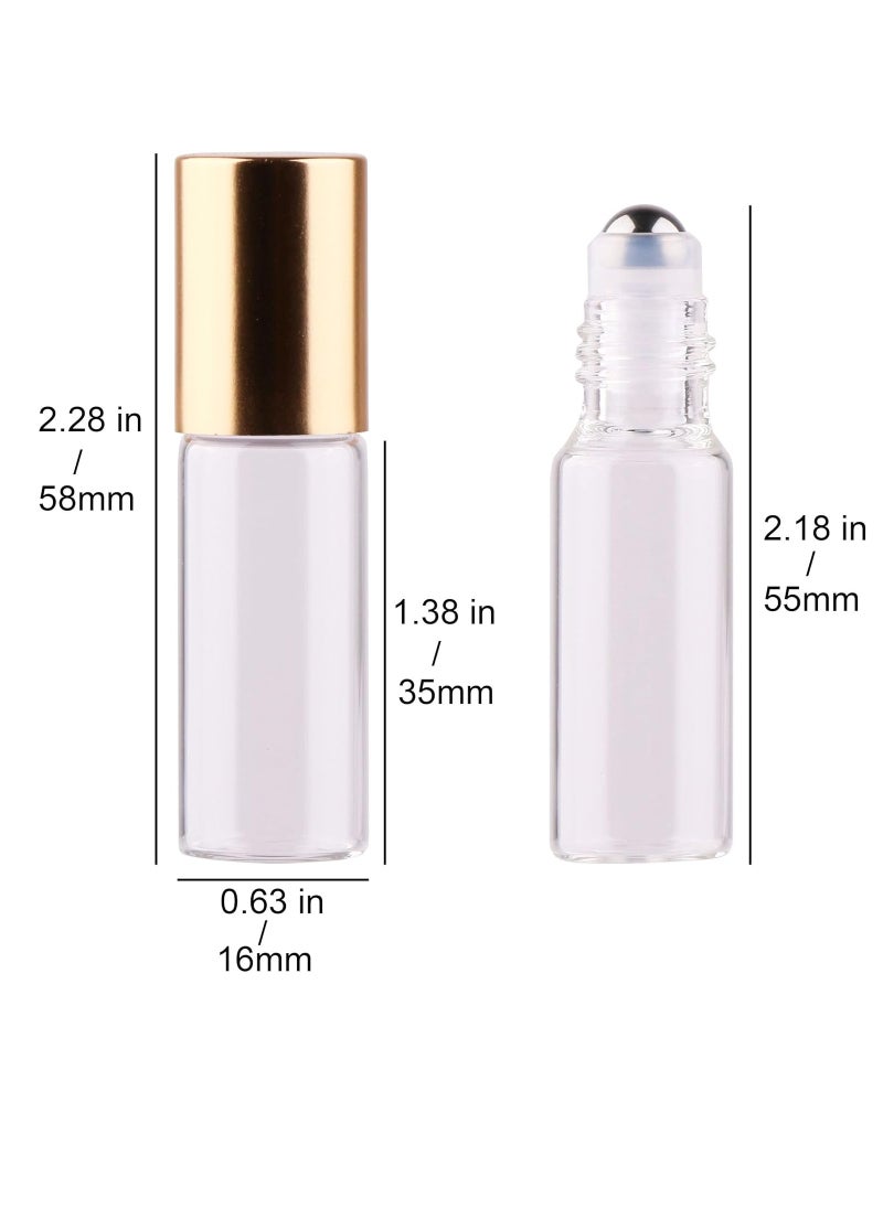 MaxMau Pack of 100,5ml Clear Glass Roll on Bottle Essential Oil Roller Bottles with Stainless Steel Roller Balls and Golden Painted Lids for Daily Aromatherapy Sample Test Travel