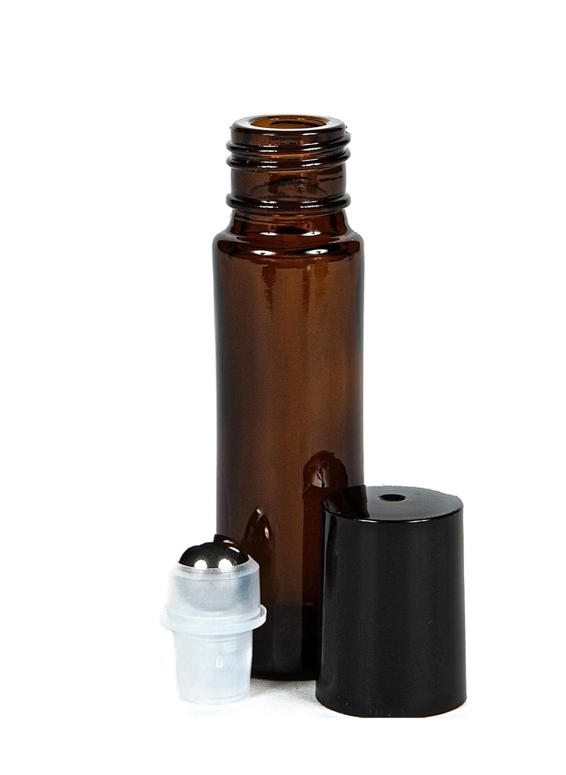 Vivaplex, 24, Amber, 10 ml Glass Roll-on Bottles with Stainless Steel Roller Balls. 3-3 ml Droppers included