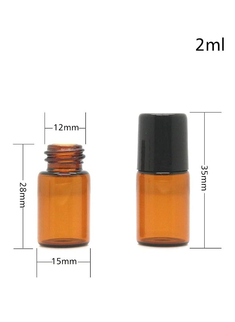 Furnido 25 Pack 2ml Amber Glass Roll on Bottle For Essential Oils,Perfume Vial with Stainless Steel Roller Ball,Black Caps Mini Sample Vials Cosmetics Small Container