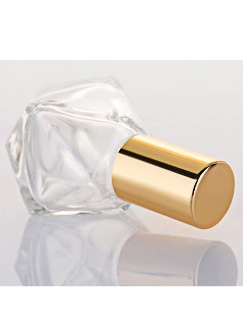 ConStore 10 PCS Mini Portable Polygonal Clear Glass Roller Bottle,8ml/0.27oz DIY Travel Essential Oil Roll On Bottle with Stainless Steel Ball Gold Cap