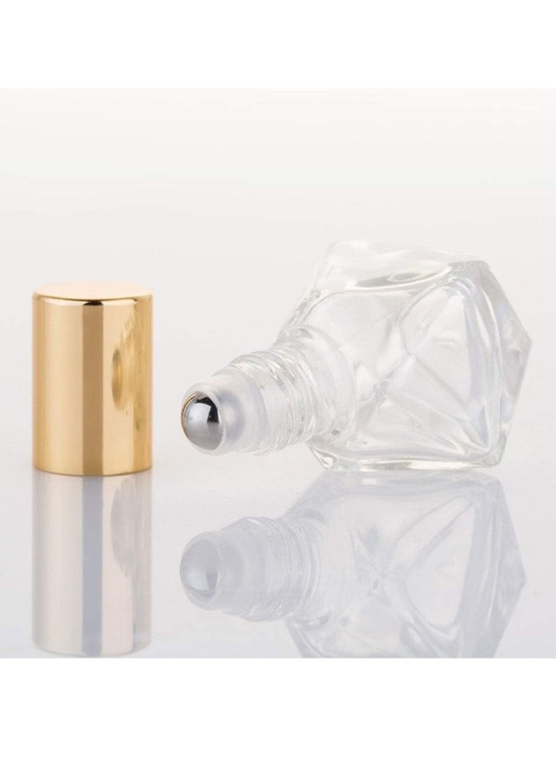 ConStore 10 PCS Mini Portable Polygonal Clear Glass Roller Bottle,8ml/0.27oz DIY Travel Essential Oil Roll On Bottle with Stainless Steel Ball Gold Cap