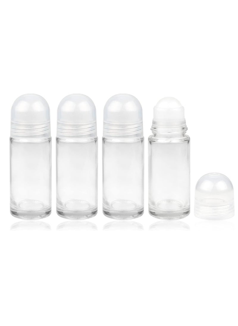 4 Pcs 50ml/1.7oz Roll-on Deodorant Bottles Perfume Essential Oil Roller Bottles DIY Travel Deodorant Container With Plastic Roller Ball&Clear Cap