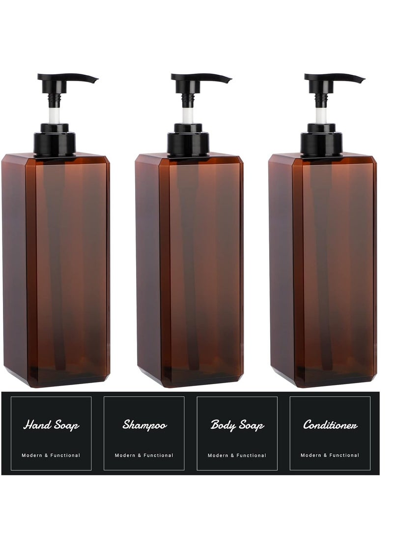 Suream Large Pump Bottles for Shampoo and Conditioner, 3Packs 33.8oz Empty Cosmetic Dispenser with 4PCS Lables, Refillable Shower Press Dispensers for Bathroom, Bedroom, Washroom, Hotel