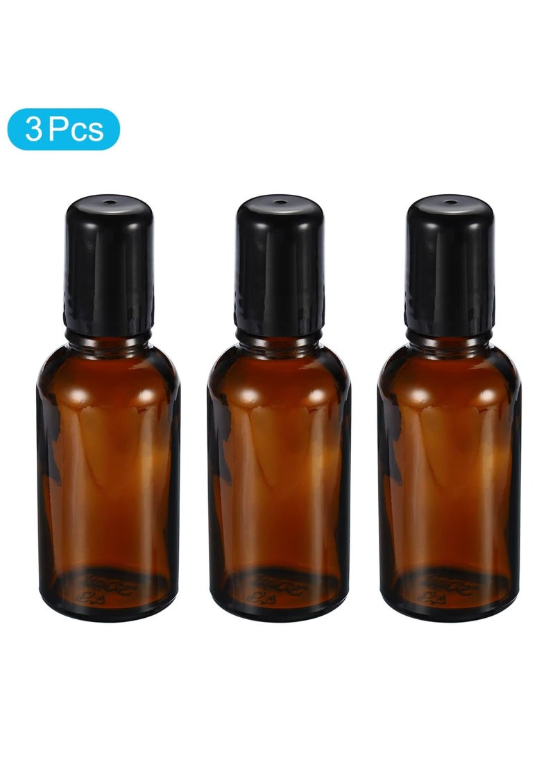 PATIKIL 30mL Roller Bottles, 3 Pack Amber Glass Essential Oil Roller Ball Black Caps Refillable Sample Containers, Brown