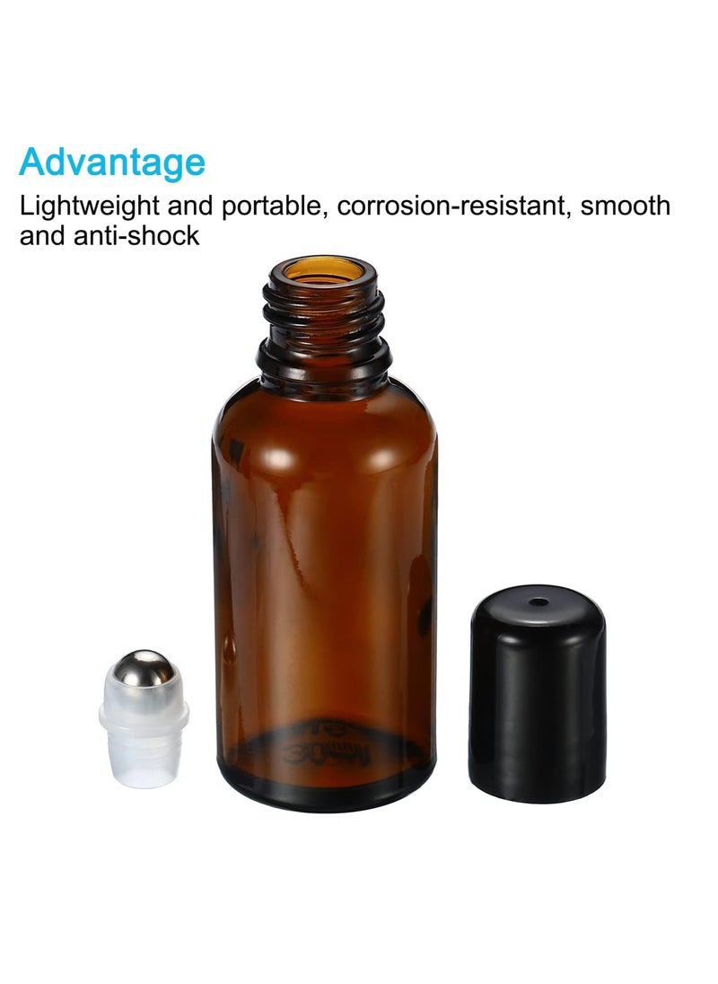 PATIKIL 30mL Roller Bottles, 3 Pack Amber Glass Essential Oil Roller Ball Black Caps Refillable Sample Containers, Brown